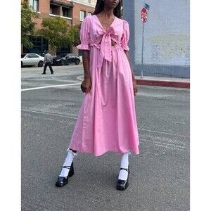 Damson Madder Women's Cutout Maxi Dress Puff Sleeves Flowy Pink L-14 289029